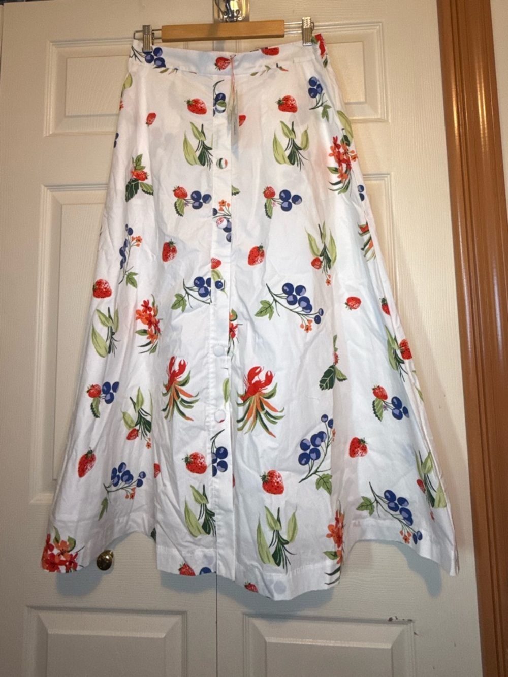Skies Are Blue White A-Line Skirt with Fruit & Floral - NWT - M
